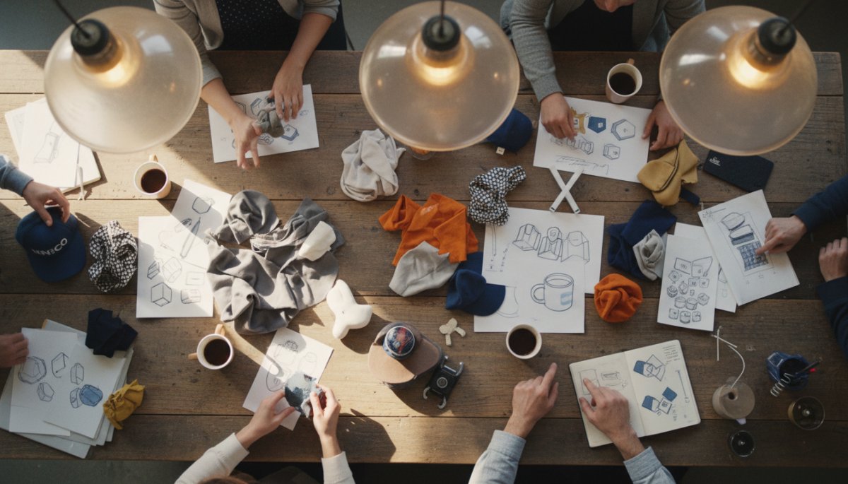 企業ノベルティ制作のブレインストーミング風景