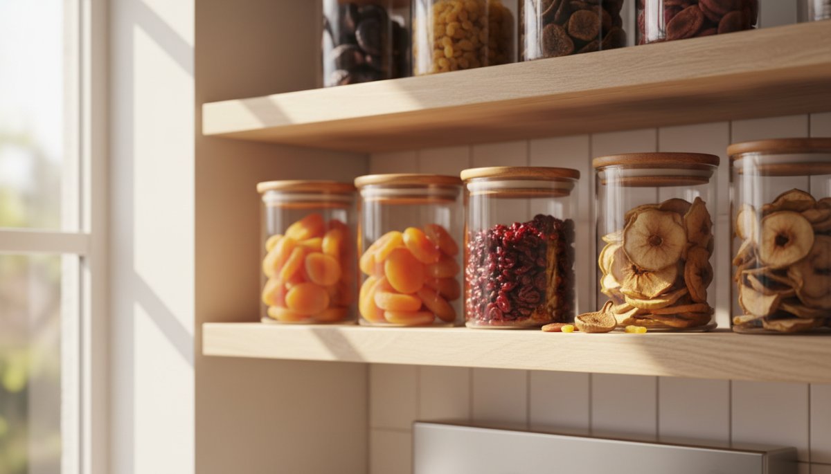 ドライフルーツの適切な保管方法を示すイメージ