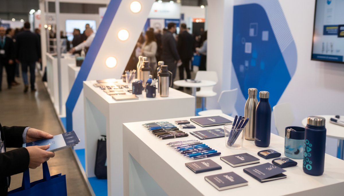 展示会ブース ノベルティ配布シーン